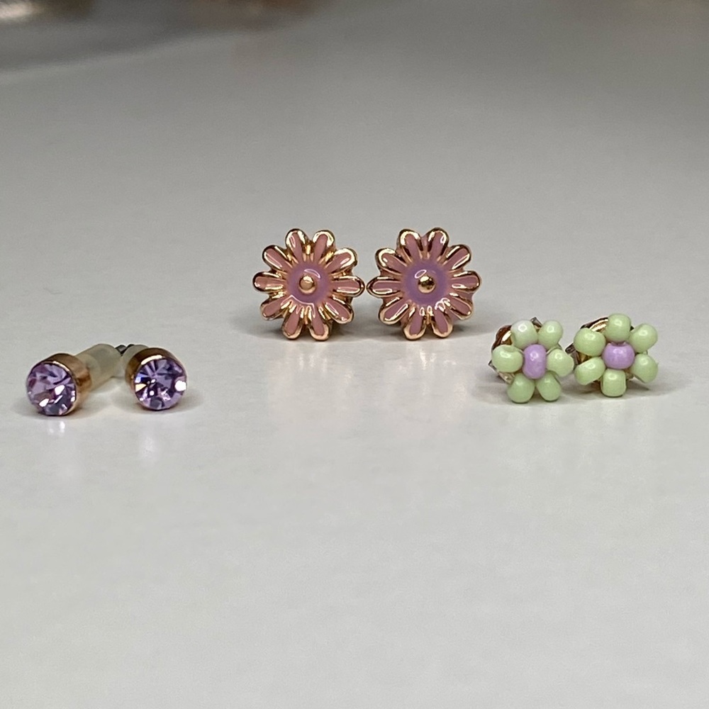 Purple flower power (set of three) earrings